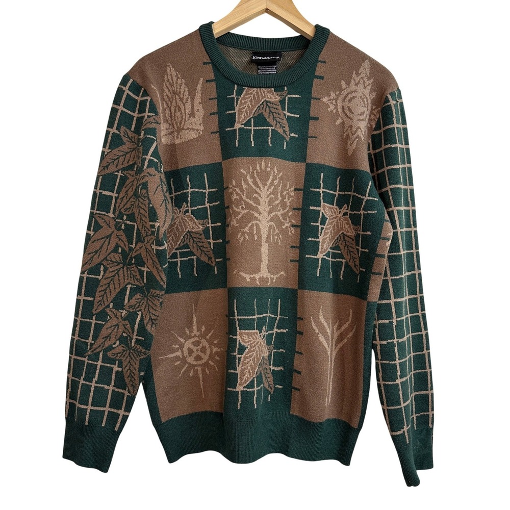 Lord of the Rings BoxLunch Mens Small Icon Green Brown Knit‎ Sweater LOTR RARE